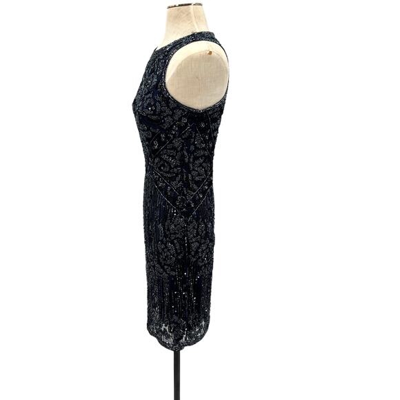 Theia Sequin Sheath Dress Embellished Beaded Sleeveless Navy Blue Size US 4 - Picture 5 of 13